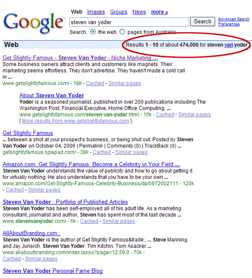 Google results for Steven Van Yoder